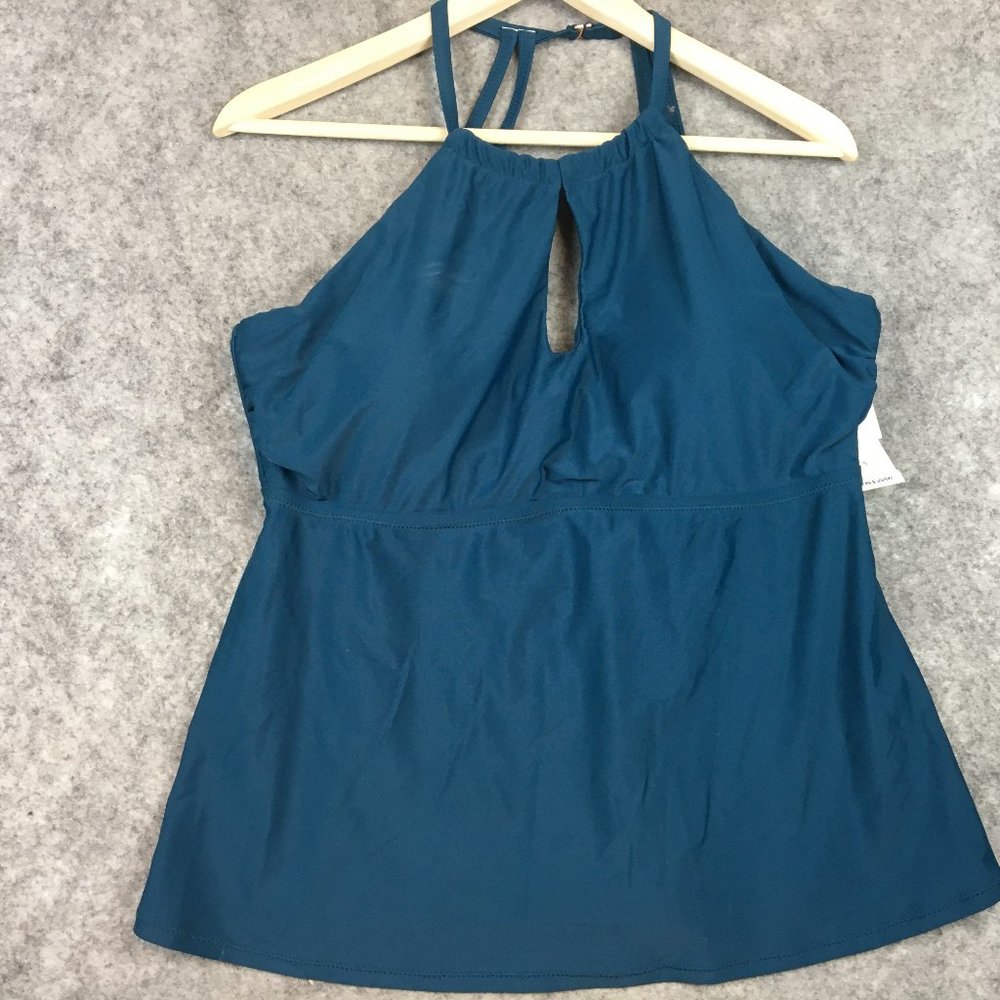 Raisins Teal High-Neck Tankini Swim Top